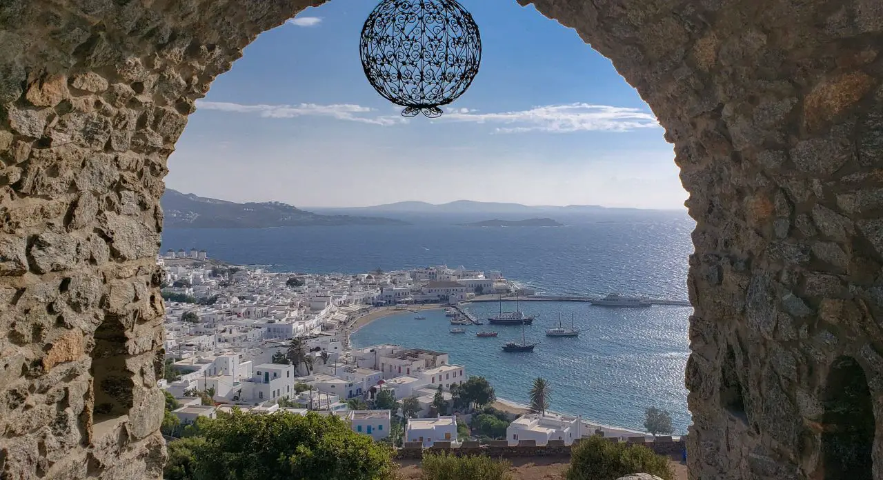 Greece Packing List mykonos arch view of harbour