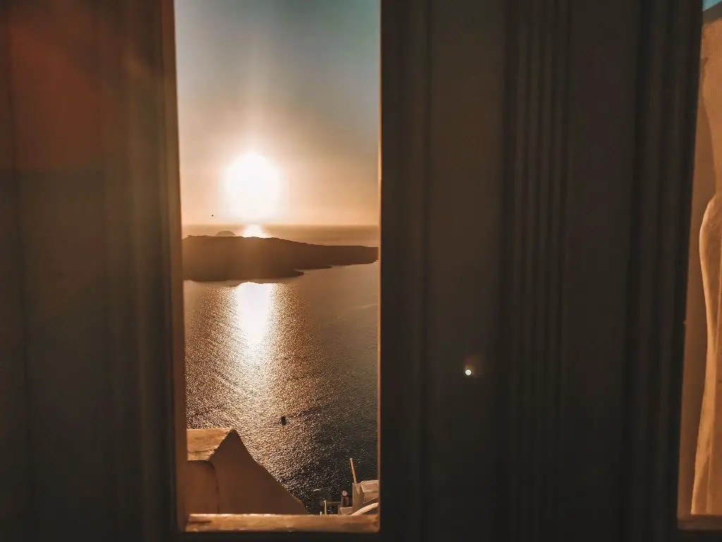 Santorini Winter View Window Sunset